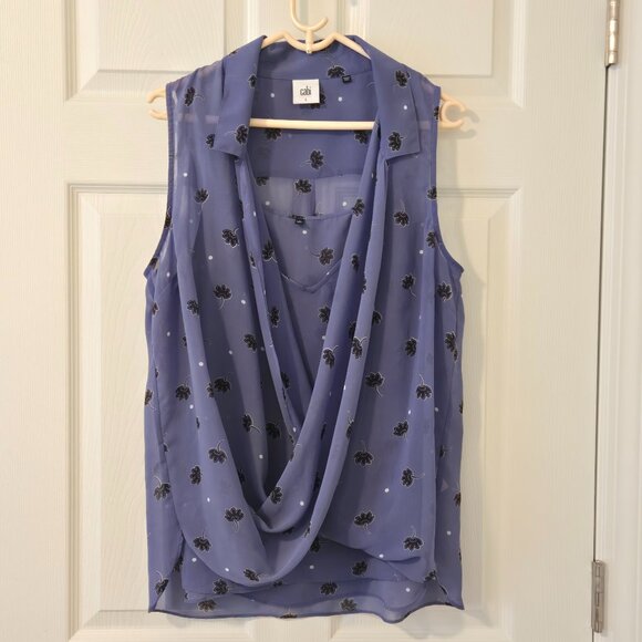 CAbi Crossover Blouse 2 Piece Violet Floral Sleeveless Top Style 5534 Size L - Picture 1 of 11
